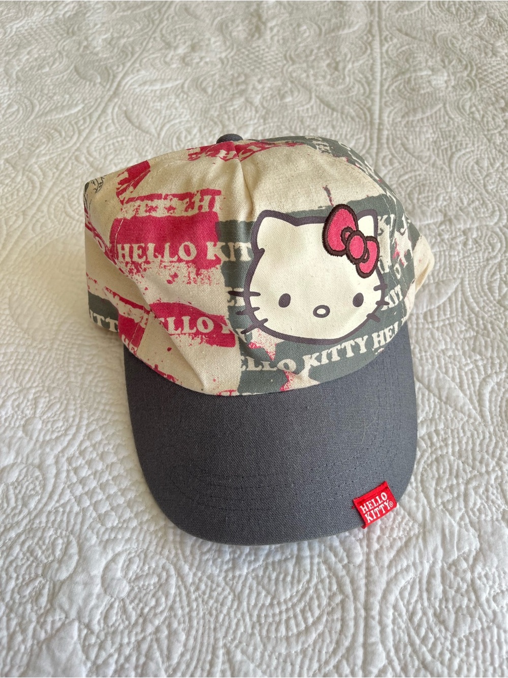 Hello Kitty Cap - Cream, Gray & Pink Icon Cap - Hello Kitty Hat - Y2K - Sanrio